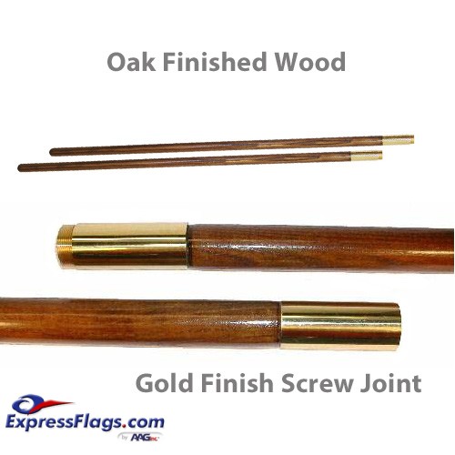 Oak Finished Wood Indoor Poles - Gold Finish Solid Brass Screw JointPW-G