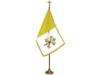 Deluxe Oak Finish Pole Papal / Catholic Flag Indoor Display Sets