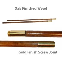 Oak Finished Wood Indoor Poles - Gold Finish Solid Brass Screw Joint