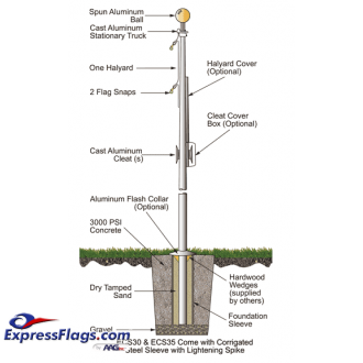 35 ft. Budget Aluminum Flagpole (0.156) - External HalyardECS35
