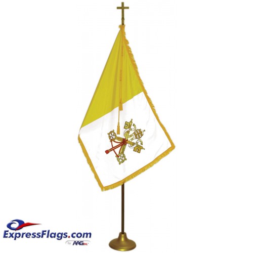 Deluxe Oak Finish Pole Papal / Catholic Flag Indoor Display SetsFPW